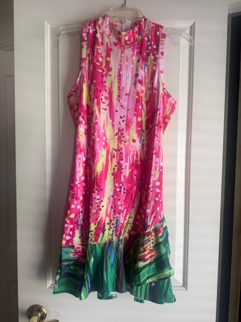 Bright Pink Floral A-Line Golf Dress with Ruffle Hem NWOT